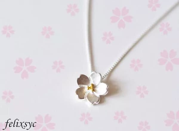 Cherry Blossoms Pendant 925 Sterling Silver Chain Necklace Women Jewellery gifts