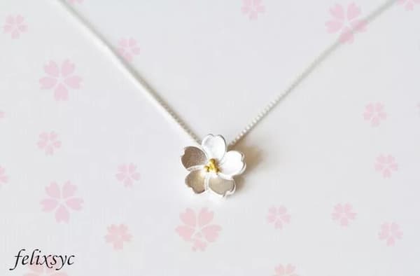 Cherry Blossoms Pendant 925 Sterling Silver Chain Necklace Women Jewellery gifts