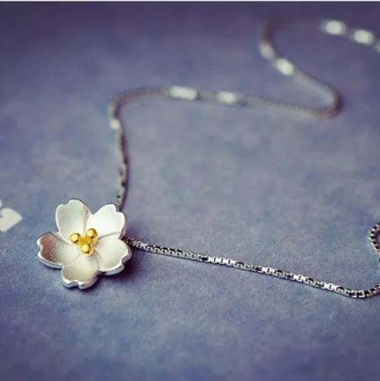 Cherry Blossoms Pendant 925 Sterling Silver Chain Necklace Women Jewellery gifts