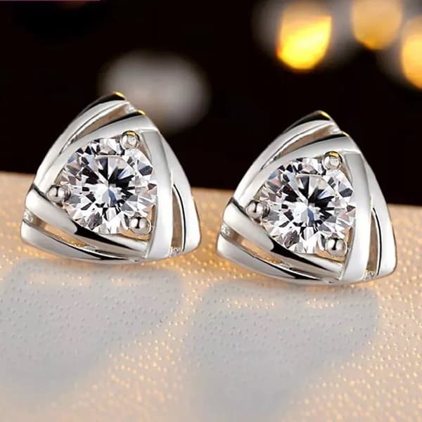925 Sterling Silver Stone Triangle Stud Earrings Women Girls Jewellery Gift UK
