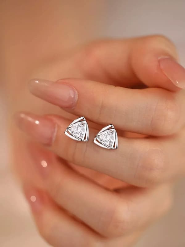 925 Sterling Silver Stone Triangle Stud Earrings Women Girls Jewellery Gift UK