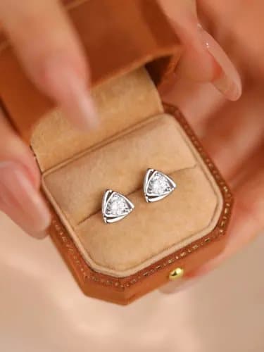925 Sterling Silver Stone Triangle Stud Earrings Women Girls Jewellery Gift UK
