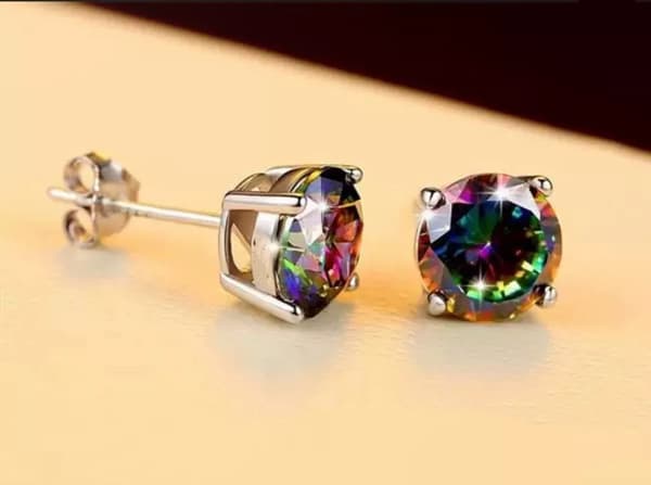 925 Sterling Silver Round Rainbow Ear Stud Earrings Womens Jewellery Love Gifts