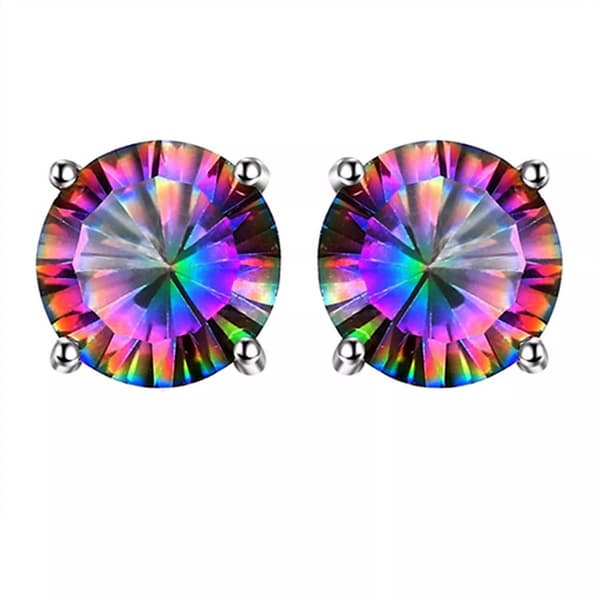 925 Sterling Silver Round Rainbow Ear Stud Earrings Womens Jewellery Love Gifts
