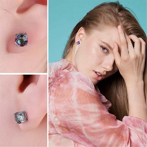 925 Sterling Silver Round Rainbow Ear Stud Earrings Womens Jewellery Love Gifts