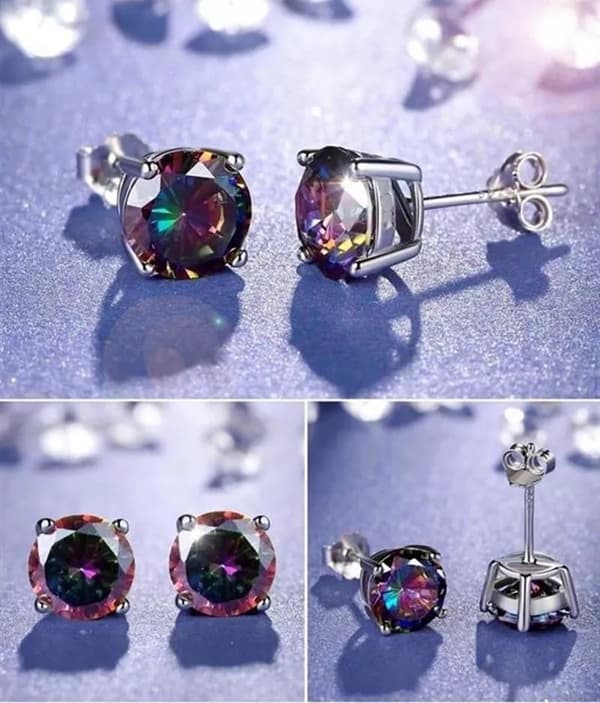 925 Sterling Silver Round Rainbow Ear Stud Earrings Womens Jewellery Love Gifts
