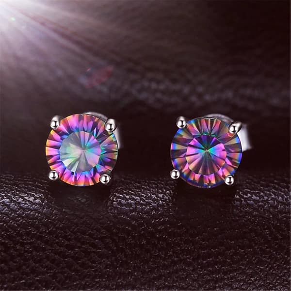 925 Sterling Silver Round Rainbow Ear Stud Earrings Womens Jewellery Love Gifts