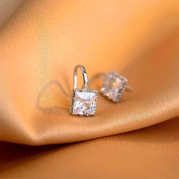 Square Stone Drop Hook Earrings 925 Sterling Silver Womens Girls Jewellery Gift