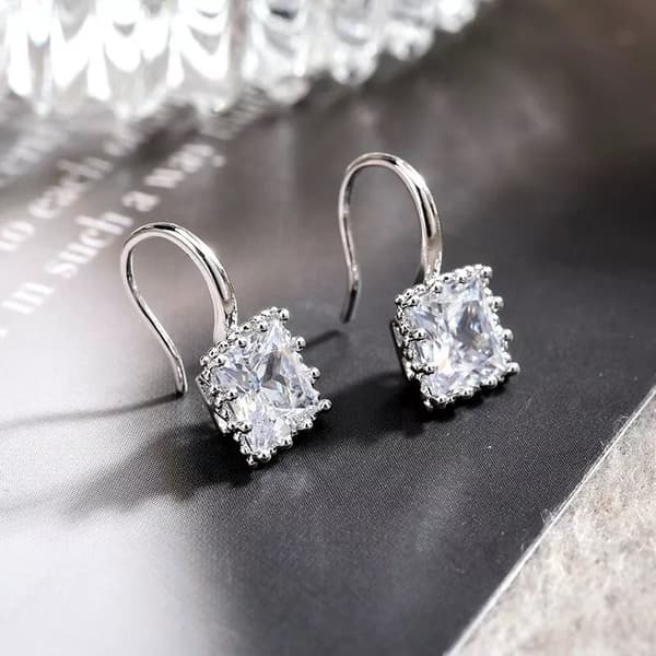 Square Stone Drop Hook Earrings 925 Sterling Silver Womens Girls Jewellery Gift