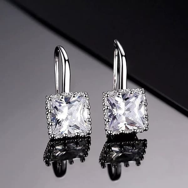 Square Stone Drop Hook Earrings 925 Sterling Silver Womens Girls Jewellery Gift