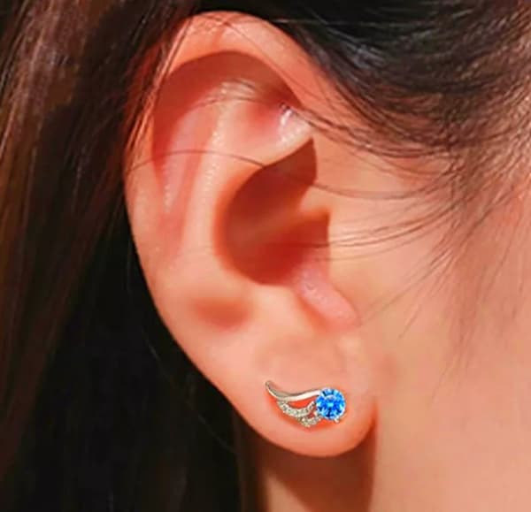Blue Crystal Angel Wing Stud Earrings 925 Sterling Silver Women Jewellery New UK