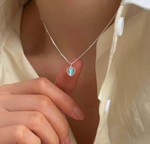 Heart Moonstone Pendant 925 Sterling Silver Chain Necklace Womens Jewellery Gift