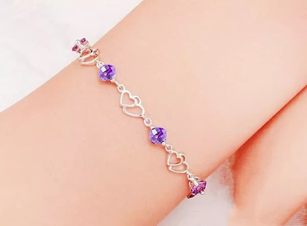 925 Sterling Silver Crystal Heart Linked Charm Bracelet Women Girls Jewellery UK