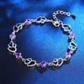 Miniatyrbilde 1 av 4: 925 Sterling Silver Crystal Heart Linked Charm Bracelet Women Girls Jewellery UK