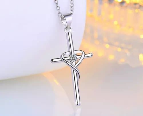 Heart Cross Pendant 925 Sterling silver Womens Necklace Chain Jewellery Gift UK