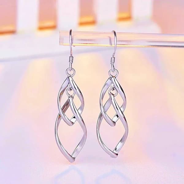 Womens Long Double Leaf Drop Dangle Hook Earrings 925 Sterling Silver Jewellery