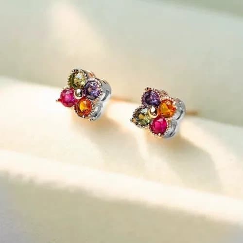 RainBow Crystal Clover Earrings Stud 925 Sterling Silver Women Jewellery gift UK
