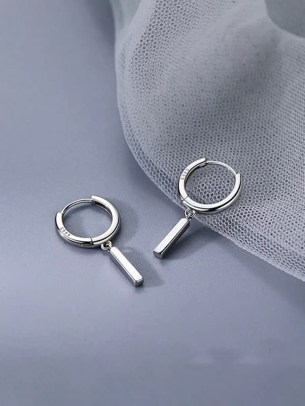 925 Sterling Silver Square Column Drop Hoop Earrings Womens Girls Jewellery UK