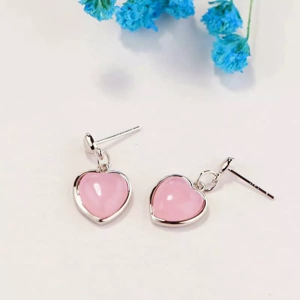 Pink Heart Rose Quartz Stud Earrings 925 Sterling Silver Women Jewellery Gift UK