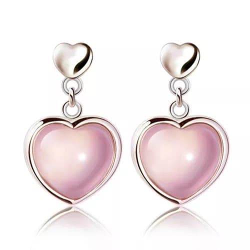 Pink Heart Rose Quartz Stud Earrings 925 Sterling Silver Women Jewellery Gift UK