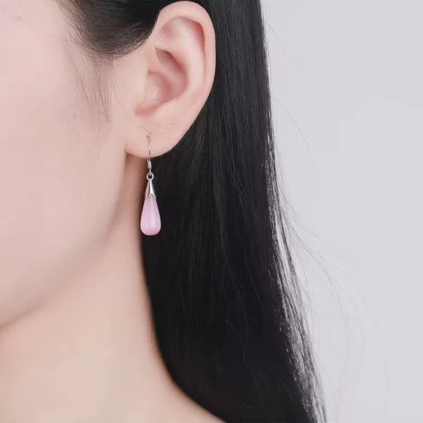 Pink Moonstone Opal Drop Hook Earrings 925 Sterling Silver Womens Jewellery Gift