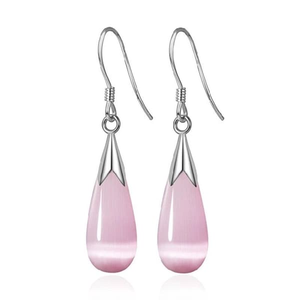 Pink Moonstone Opal Drop Hook Earrings 925 Sterling Silver Womens Jewellery Gift
