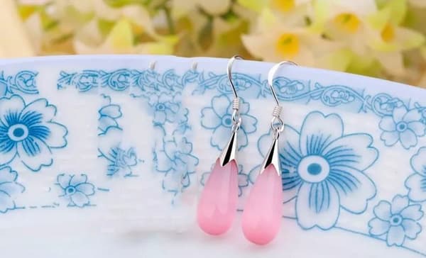 Pink Moonstone Opal Drop Hook Earrings 925 Sterling Silver Womens Jewellery Gift