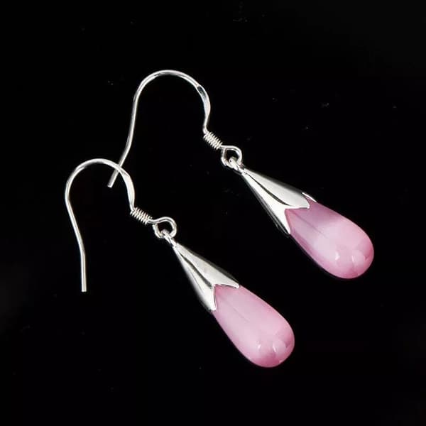 Pink Moonstone Opal Drop Hook Earrings 925 Sterling Silver Womens Jewellery Gift