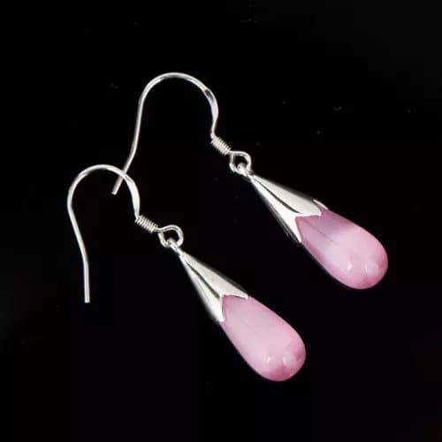 Pink Moonstone Opal Drop Hook Earrings 925 Sterling Silver Womens Jewellery Gift