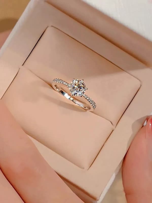 925 Sterling Silver Claw Crystal Shine Adjustable Ring Womens Jewellery Gift UK
