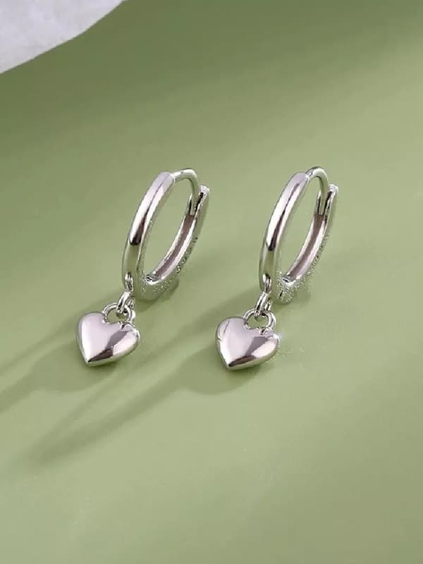 925 Sterling Silver Heart Polished Hoop Earrings Womens Girls Jewellery Gifts UK