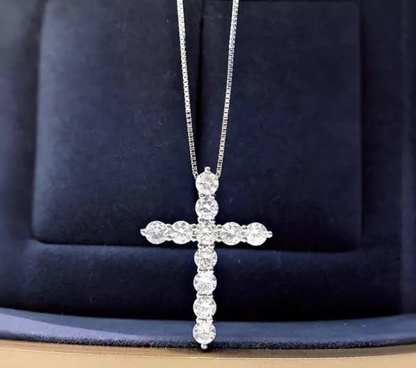 Sparkly Crystal Cross Pendant Chain Necklace 925 Sterling Silver Jewellery Gifts
