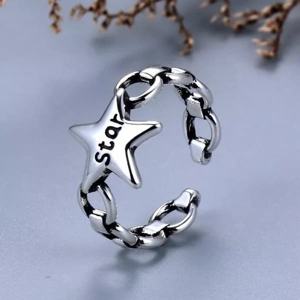 Vintage Fashion Star Adjustable Ring 925 Sterling Silver Women Girls Jewellery