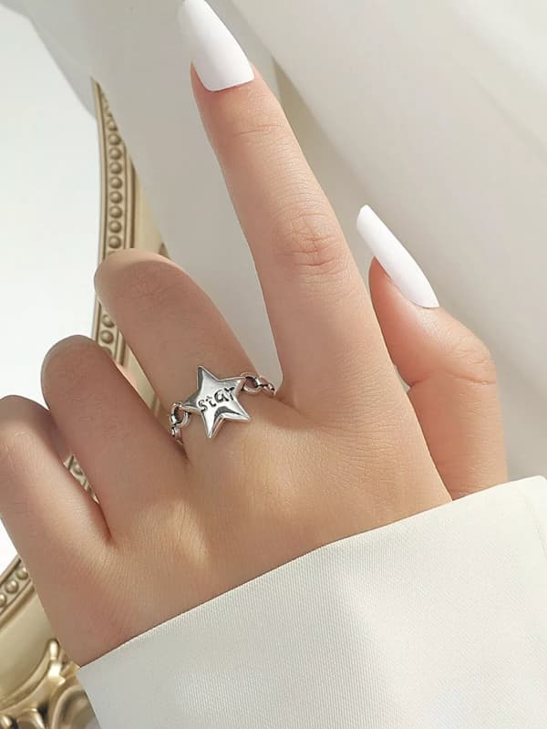 Vintage Fashion Star Adjustable Ring 925 Sterling Silver Women Girls Jewellery