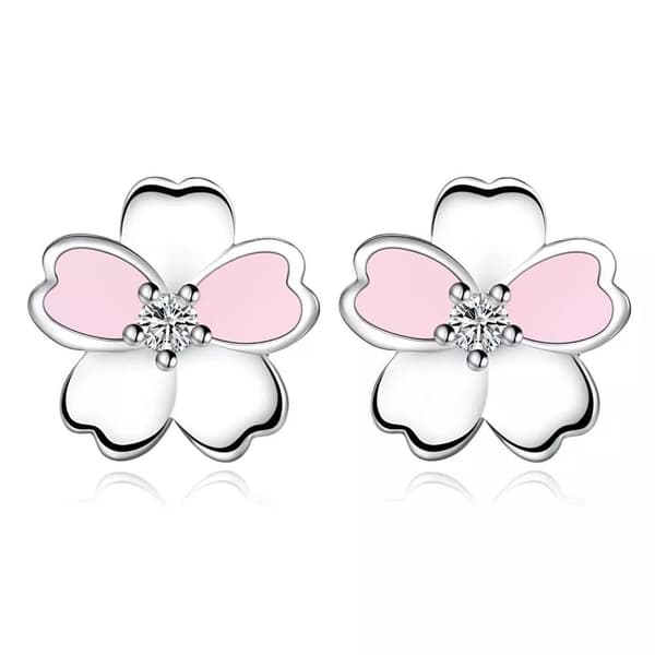 Beatutiful Pink Flower Shaped Stud Earrings 925 Sterling Silver Womens Jewellery