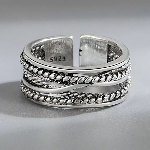 Braided Twisted Rope Adjustable Ring 925 Sterling Silver Women Mens Jewellery UK