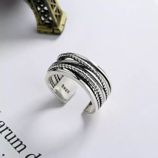 Braided Twisted Rope Adjustable Ring 925 Sterling Silver Women Mens Jewellery UK