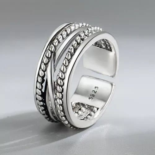 Braided Twisted Rope Adjustable Ring 925 Sterling Silver Women Mens Jewellery UK