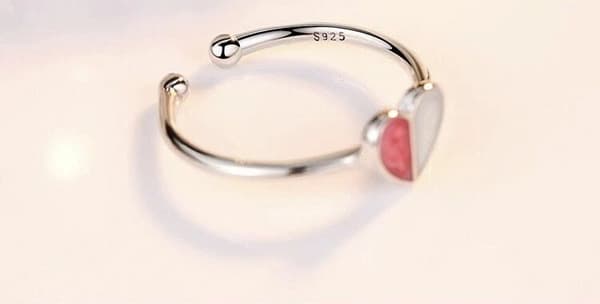 Womens Girls Colourful Heart Adjustable Ring 925 Sterling Silver Valentines Gift