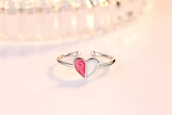 Womens Girls Colourful Heart Adjustable Ring 925 Sterling Silver Valentines Gift