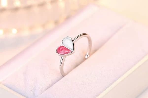 Womens Girls Colourful Heart Adjustable Ring 925 Sterling Silver Valentines Gift