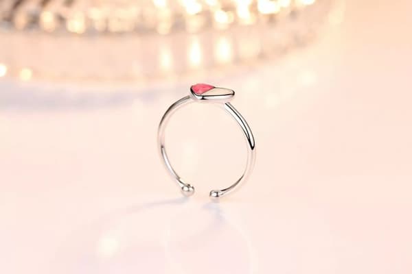 Womens Girls Colourful Heart Adjustable Ring 925 Sterling Silver Valentines Gift