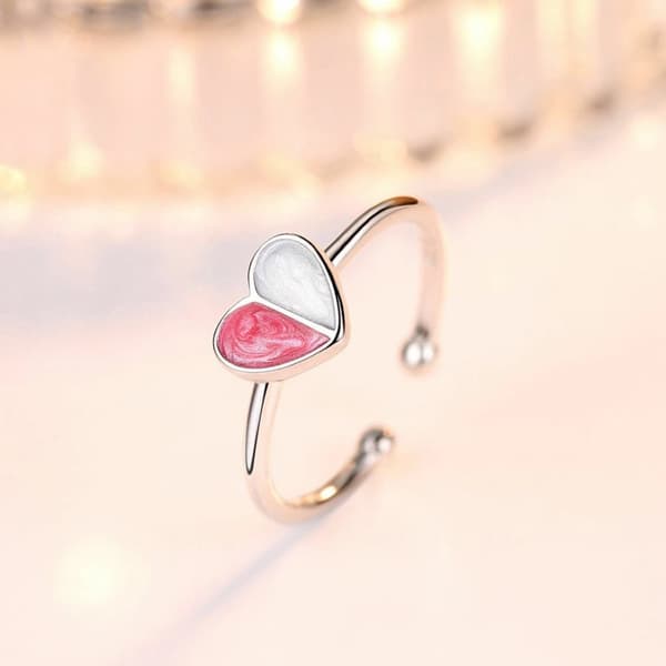Womens Girls Colourful Heart Adjustable Ring 925 Sterling Silver Valentines Gift