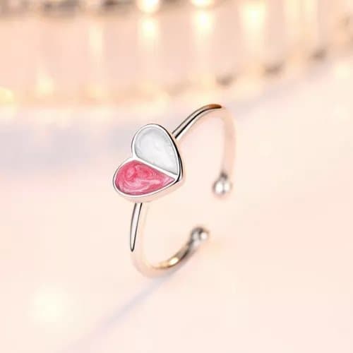 Womens Girls Colourful Heart Adjustable Ring 925 Sterling Silver Valentines Gift