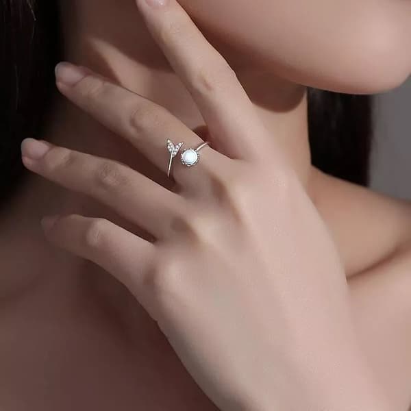 Crystal Mermaid Tail Moonstone Adjustable Ring 925 Sterling Silver Jewellery UK