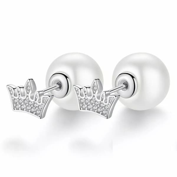 Crystal Crown Pearl Stud Earrings 925 Sterling Silver Womens Girls Jewellery Gif