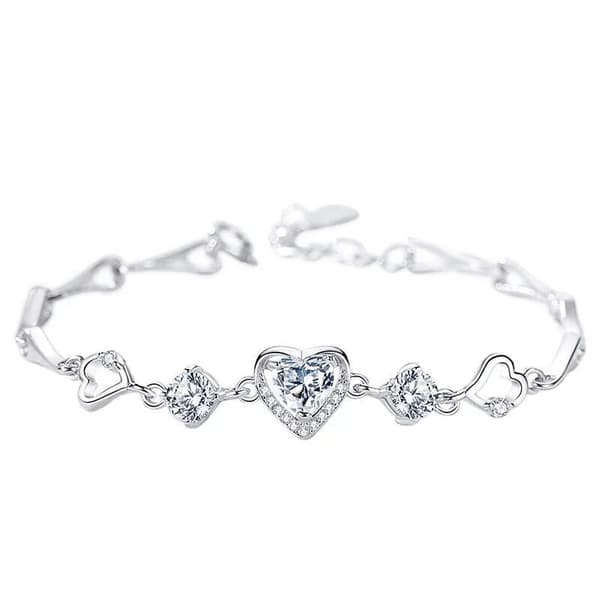 925 Sterling Silver Love Heart Crystal Stone Charm Bracelet Women Jewellery UK