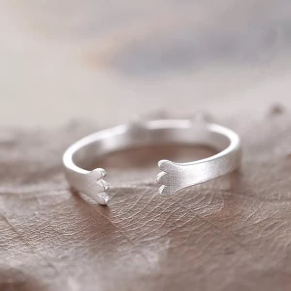 925 Sterling Silver Matte Cute Cat Adjustable Ring Women Girls Jewellery Gift