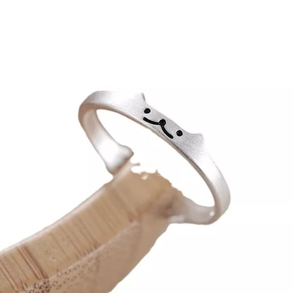 925 Sterling Silver Matte Cute Cat Adjustable Ring Women Girls Jewellery Gift