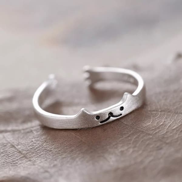 925 Sterling Silver Matte Cute Cat Adjustable Ring Women Girls Jewellery Gift